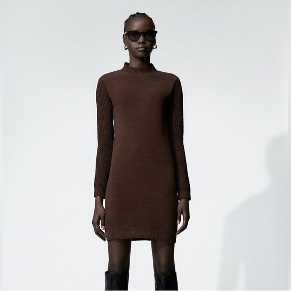 Zara Brown Chenille Dress with Cutwork - Picture 3 of 7